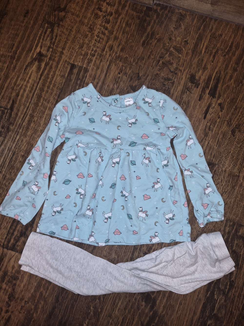 Carter's Turquoise Unicorn Top with Gray Leggings 5T